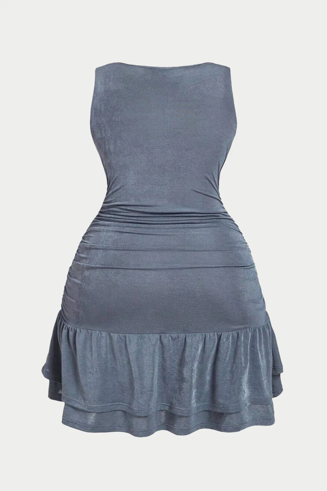 Plus Size Ruffle Ruched 3D Floral Sleeveless Mini Dress - Flockneti