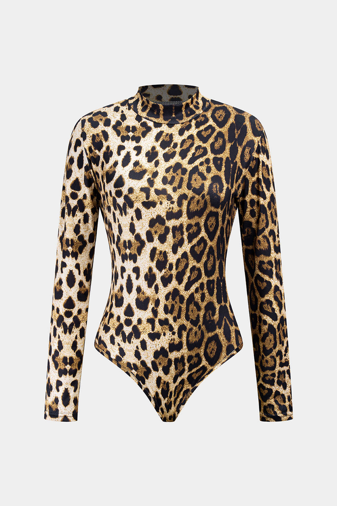 Leopard Print Mock Neck Long Sleeve Bodysuit - Flockneti