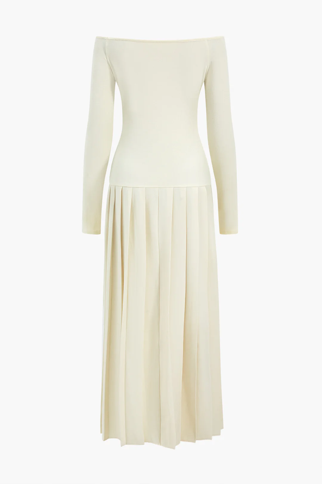 Pleated Off Shoulder Patchwork Side Slit Long Sleeve Maxi Dress - Flockneti