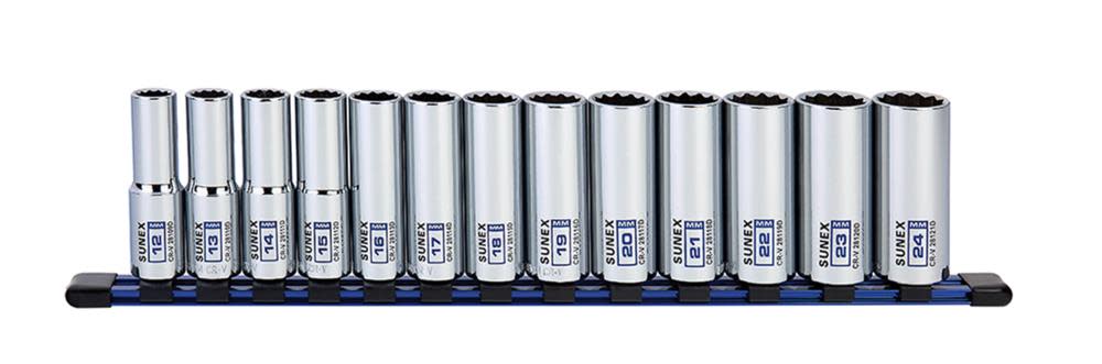 Sunex 1/2 In. Dr 12 Pt Deep Metric Socket Rail 13 Pc Set - Flockneti