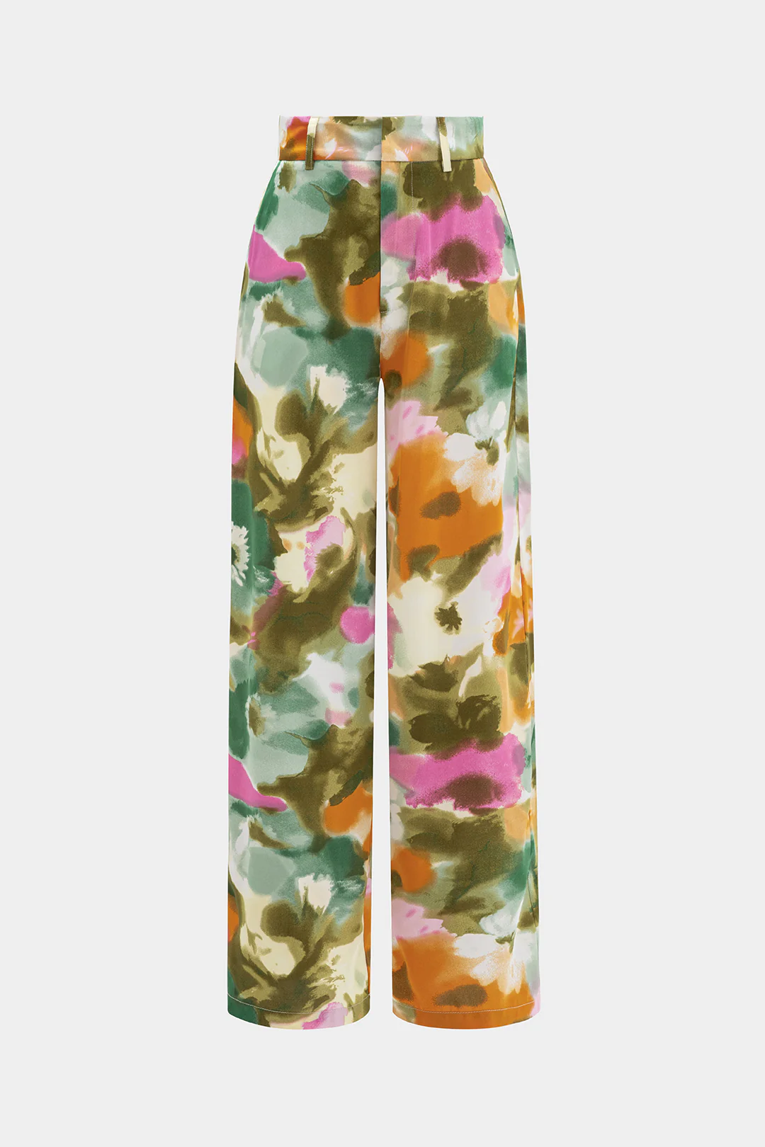 Abstract Print Satin High Waist Wide Leg Trousers - Flockneti