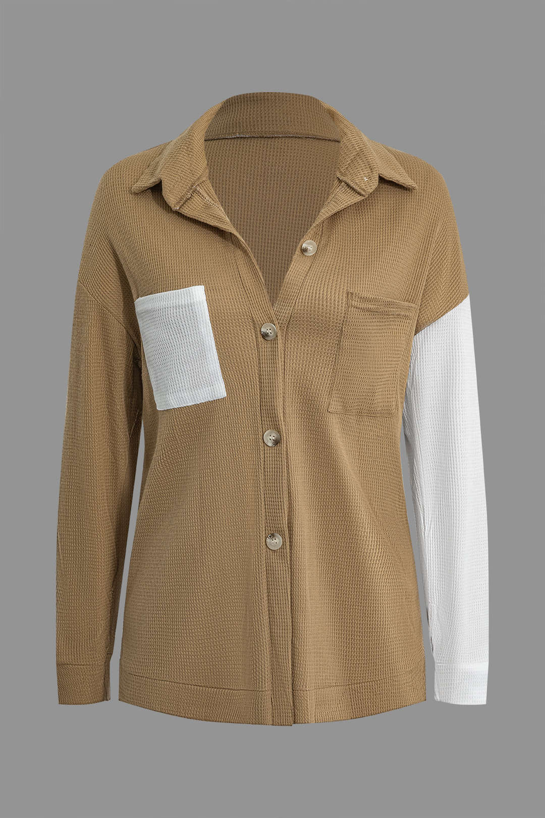 Contrast Pocket Long Sleeve Top And Shorts Set - Flockneti