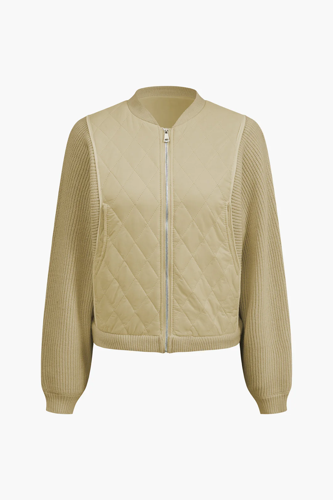 Knit Patchwork Zipper Cardigan - Flockneti