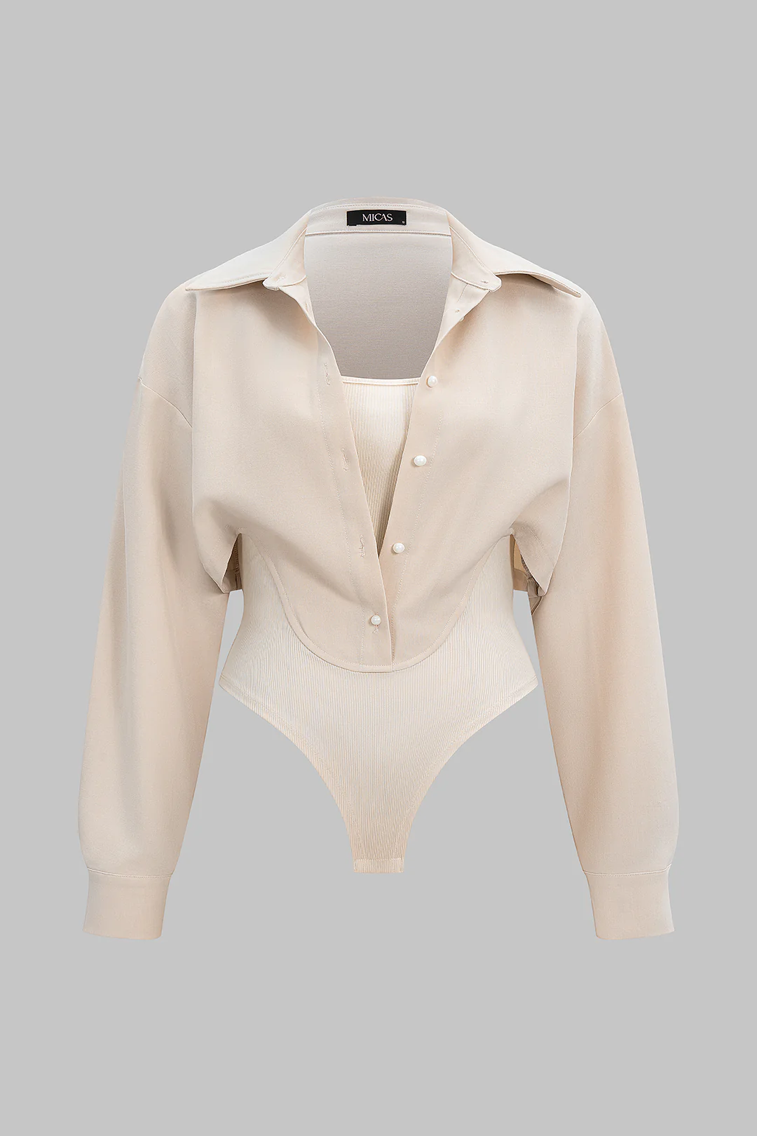 Plus Size Patchwork Button Long Sleeve Bodysuit - Flockneti