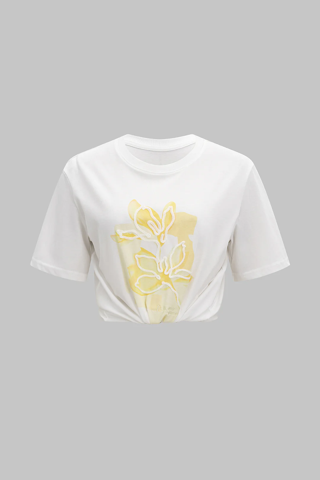 Floral Print Embroidery Short Sleeve T-Shirt - Flockneti