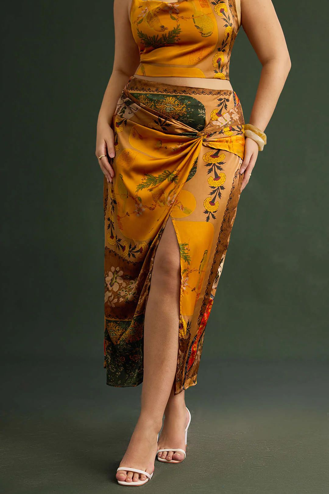 Plus Size Bohemian Print Zipper High Waist Twist Knot Skirt - Flockneti
