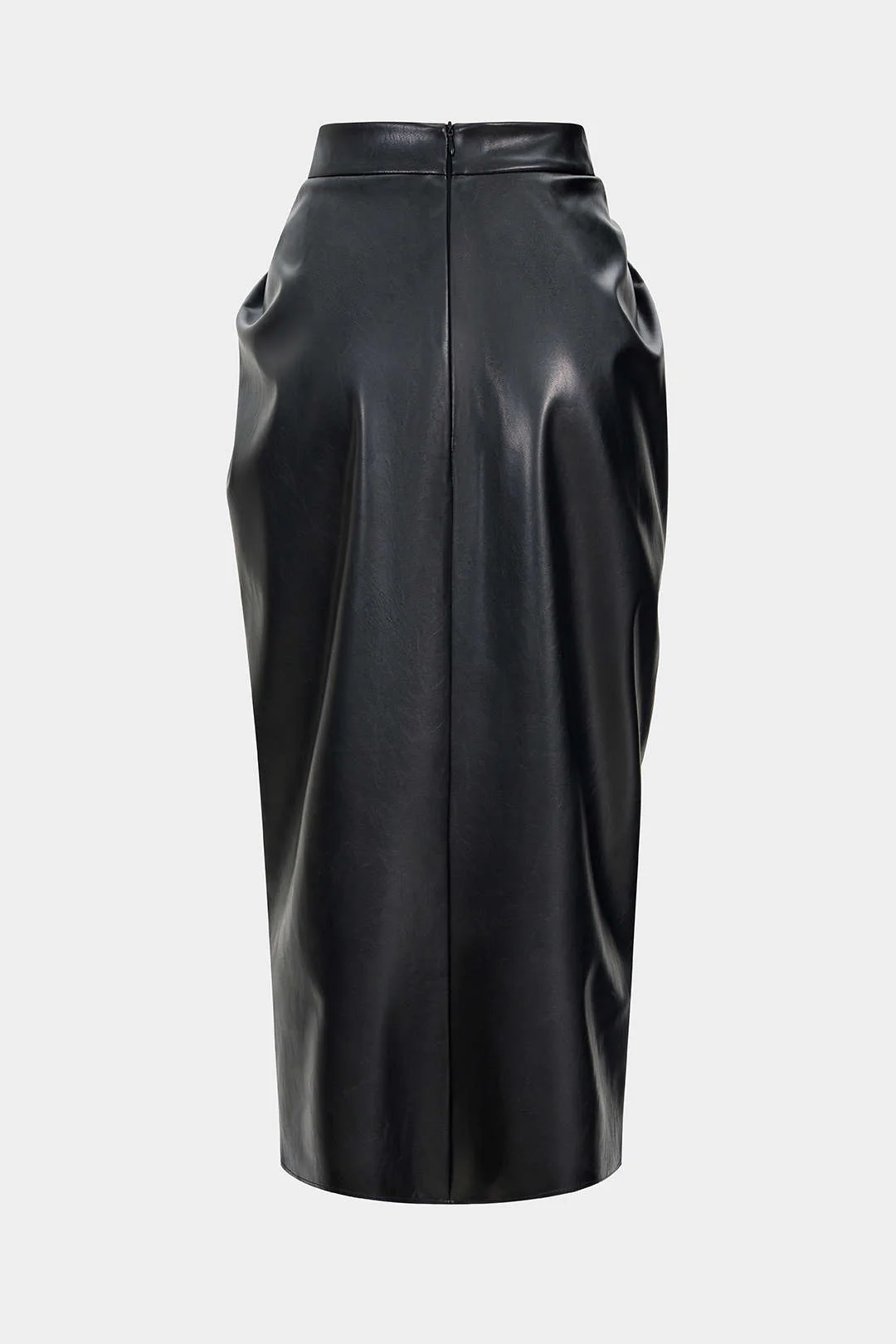 Faux Leather High Slit Ruched Crossed Skirt - Flockneti
