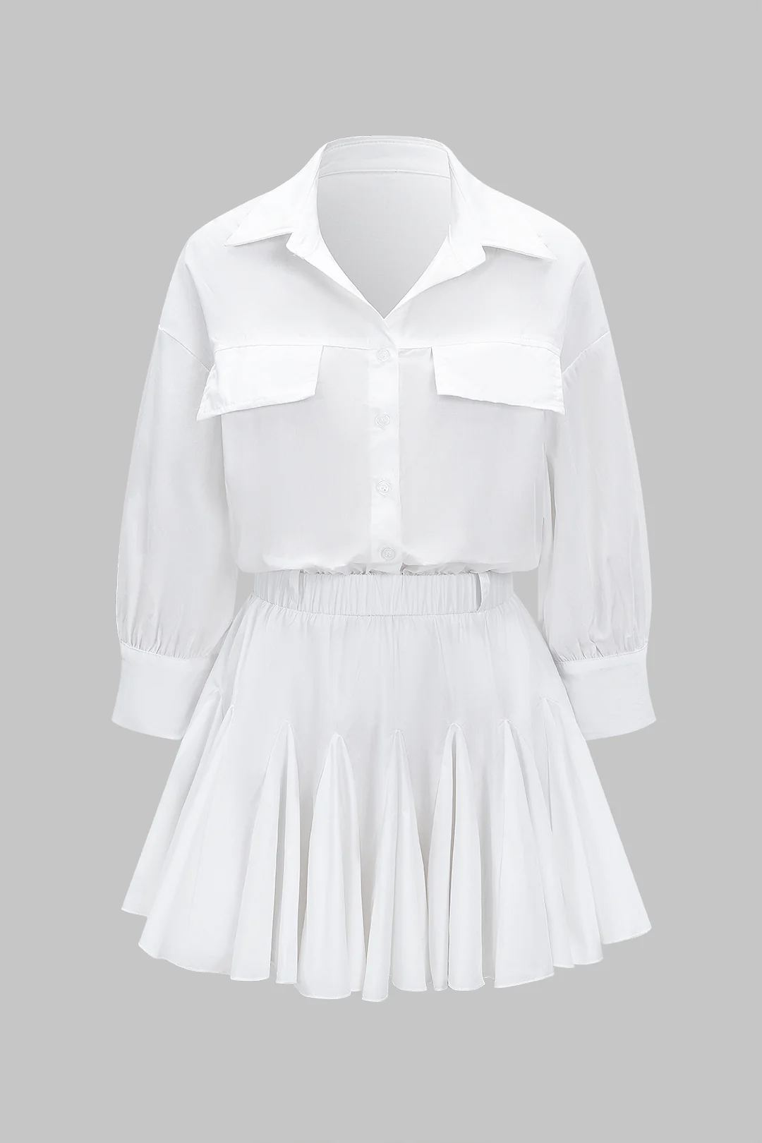 Solid Button Collared Long Sleeve Mini Dress - Flockneti