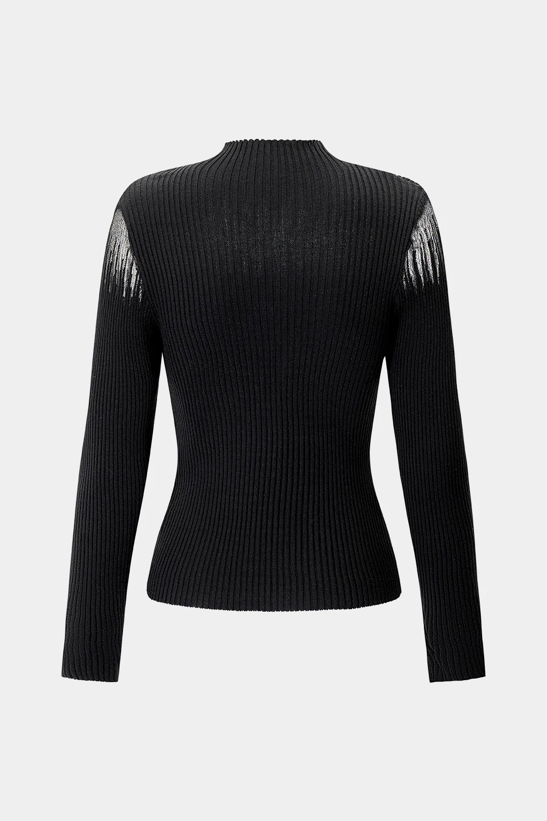 Knit Lace Patchwork Mock Neck Long-Sleeve Top - Flockneti