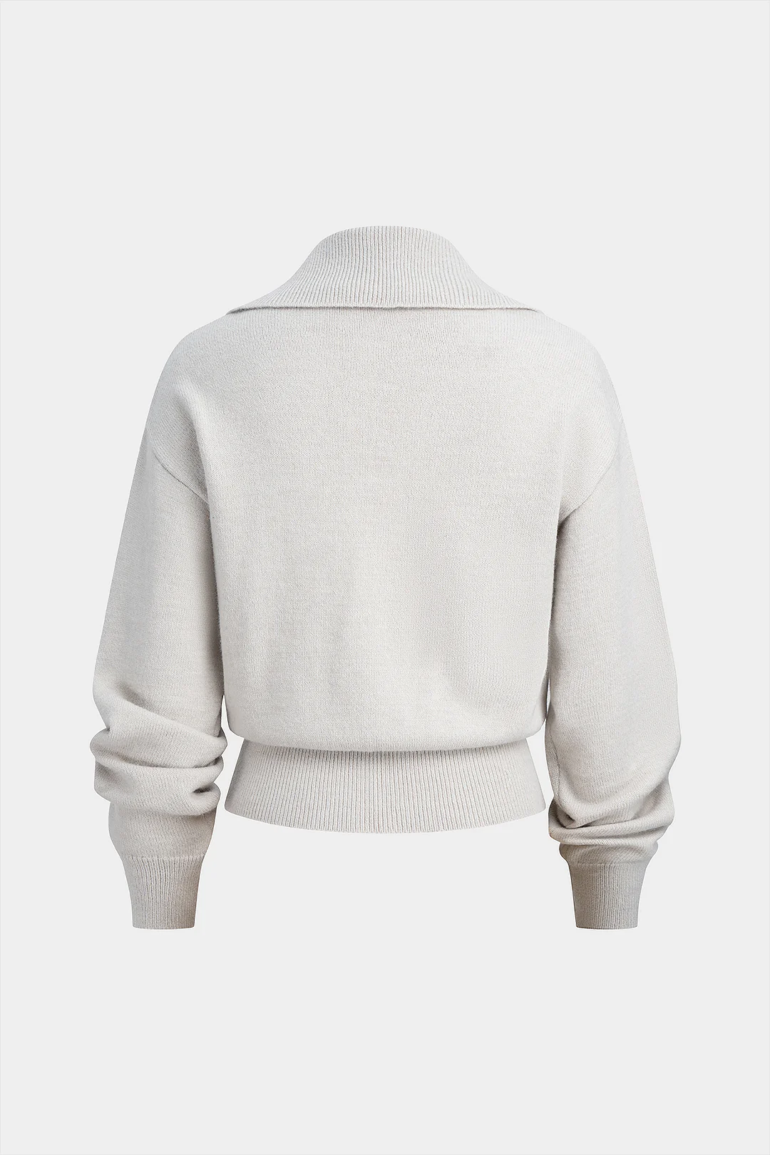 Knit Button Polo Collar Long-Sleeve Top - Flockneti