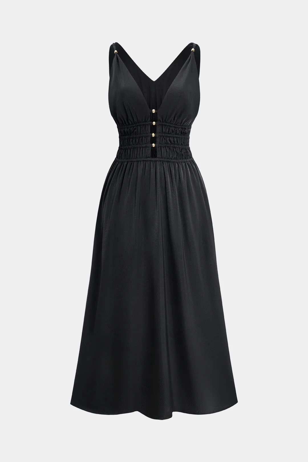 Satin Shirred Sleeveless Midi Dress - Flockneti