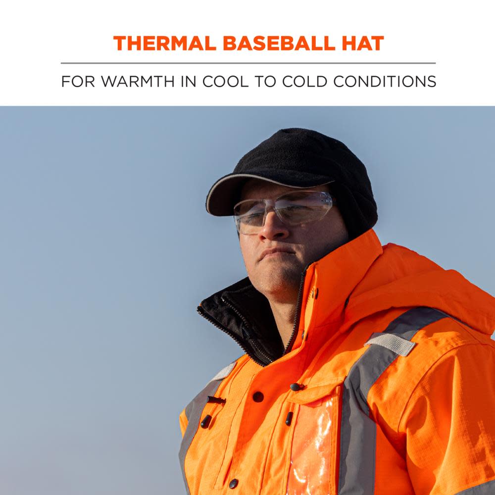 Ergodyne N-Ferno 6807 Black Winter Baseball Cap with Ear Flaps - Flockneti