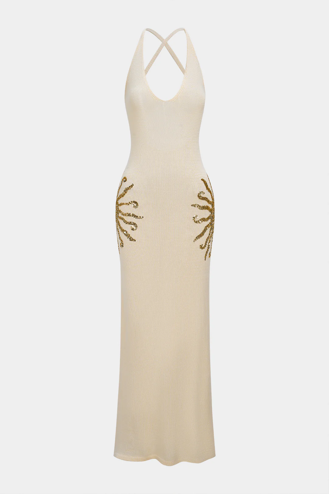 Knit Sequin Crossed Backless Sleeveless Dress - Flockneti