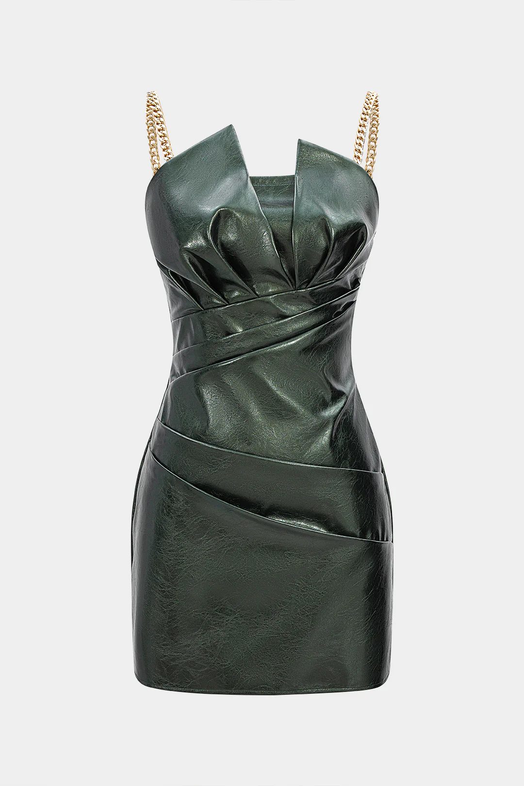 Faux Leather Metallic Ruched Sleeveless Slip Mini Dress - Flockneti