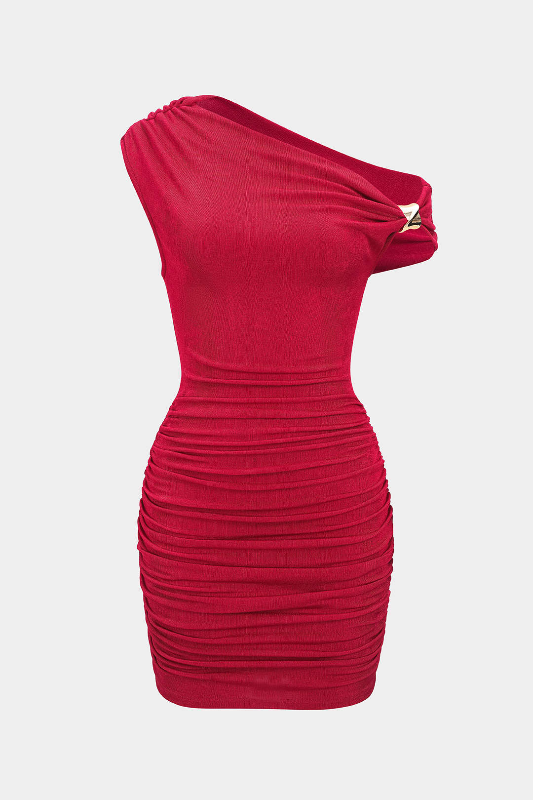 Metallic Ruched One Shoulder Sleeveless Mini Dress - Flockneti