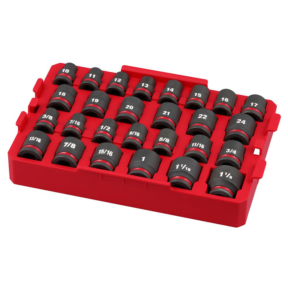 Milwaukee SHOCKWAVE Impact Duty Socket 1/2 Dr 27pc SAE/MM Tray Set - Flockneti