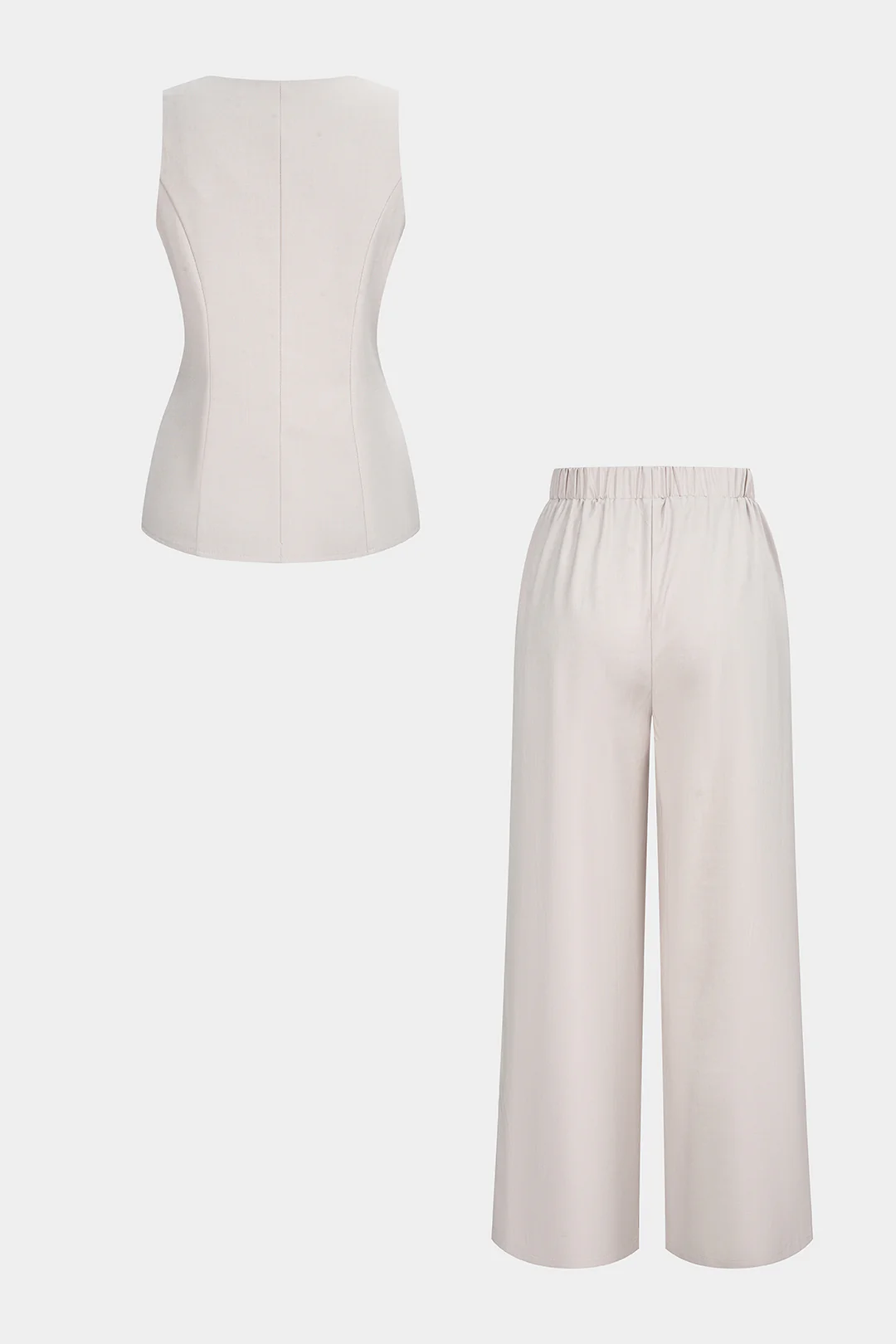 Square Neck Metallic Button Tank Top And Wide Leg Pants Set - Flockneti