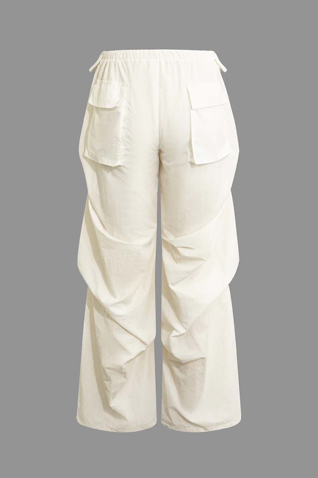 Solid Ruched Tie Up Pocket Wide Leg Cargo Pants - Flockneti