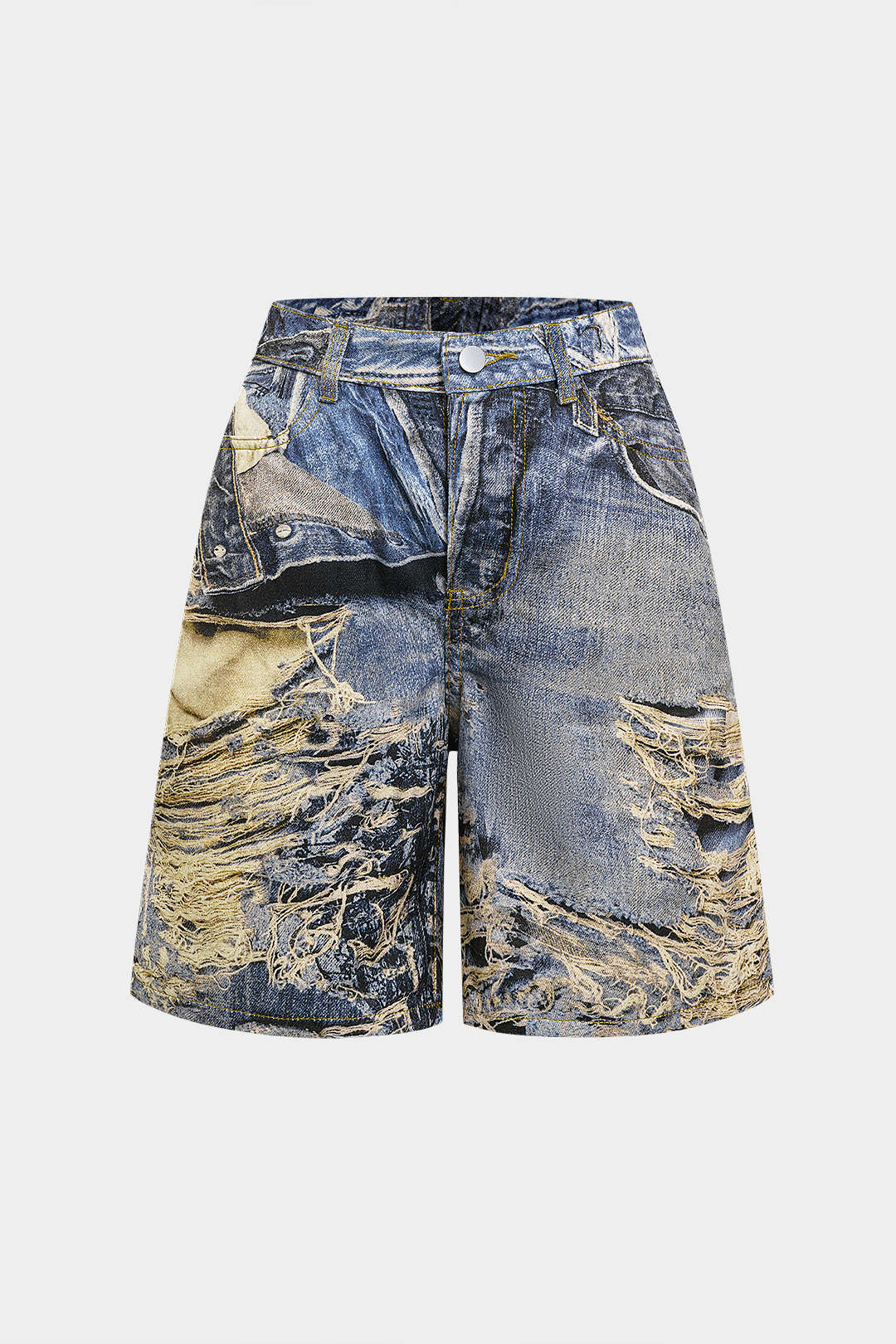 Illusion Pattern Denim Print Shorts - Flockneti