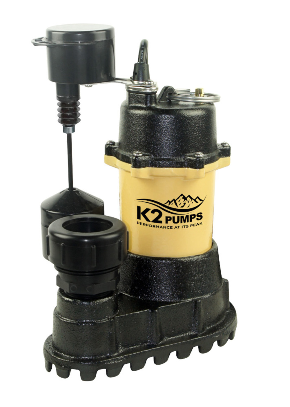 K2 Pumps Sump Pump 1/3 HP Cast Iron Submersible with Piggyback Vertical Switch - Flockneti