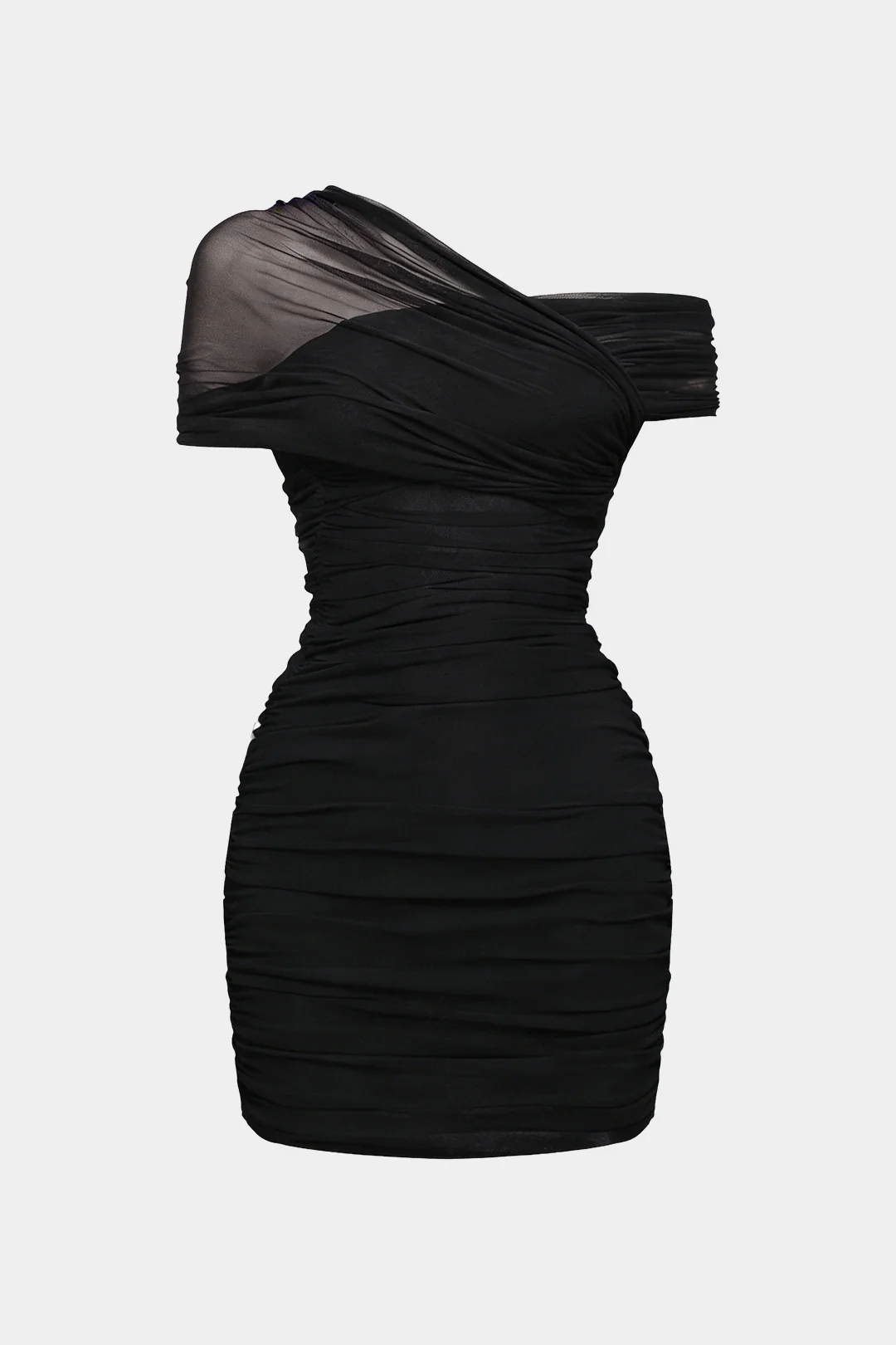 Mesh One Shoulder Asymmetrical Sleeveless Mini Dress - Flockneti