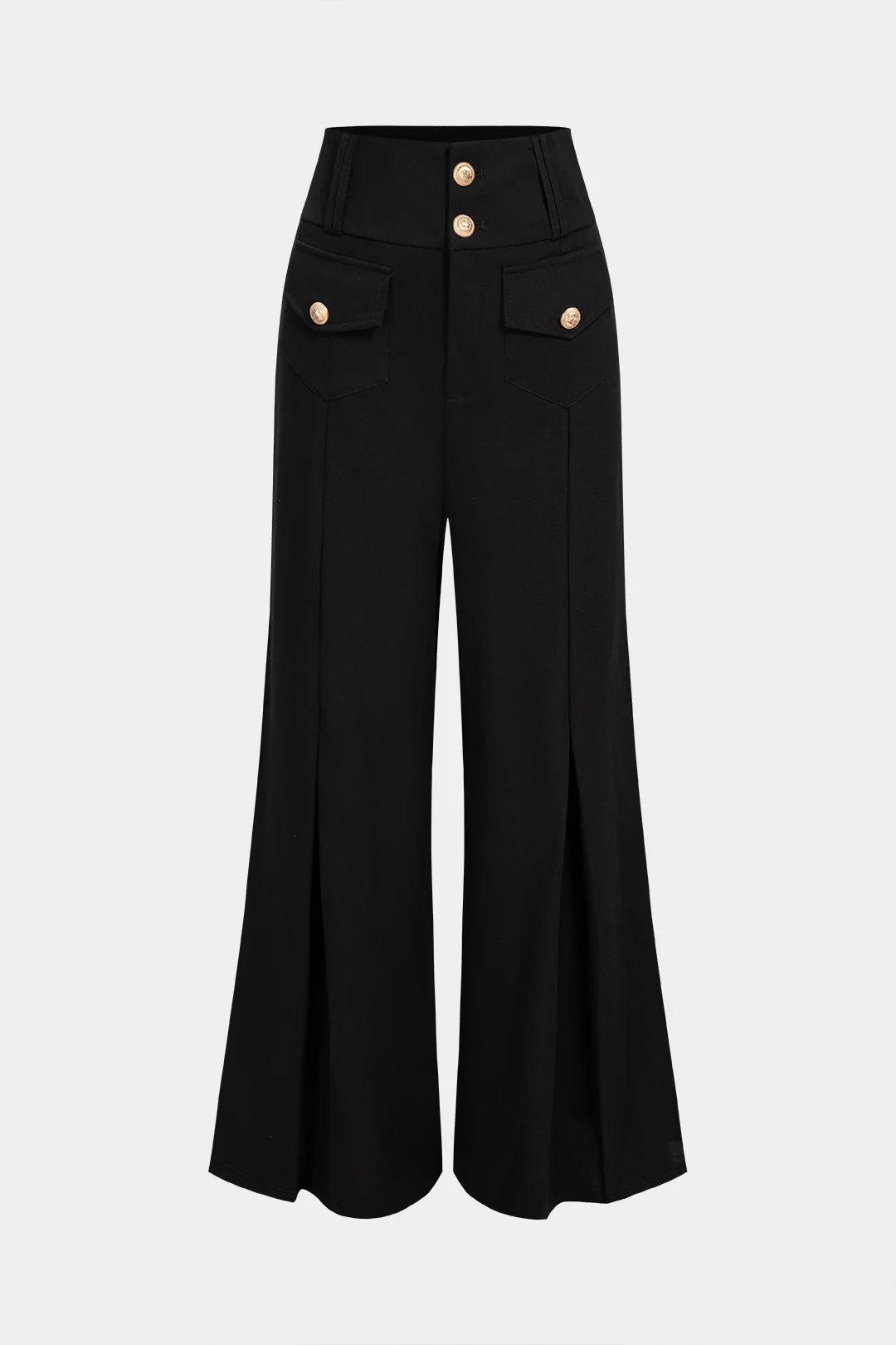 Metallic Button High Waist Wide Leg Pants - Flockneti
