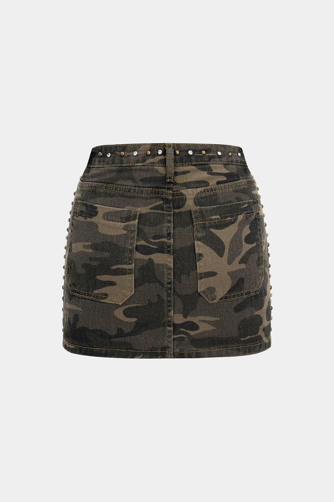 Camo Print Rhinestone Trim Skirt - Flockneti