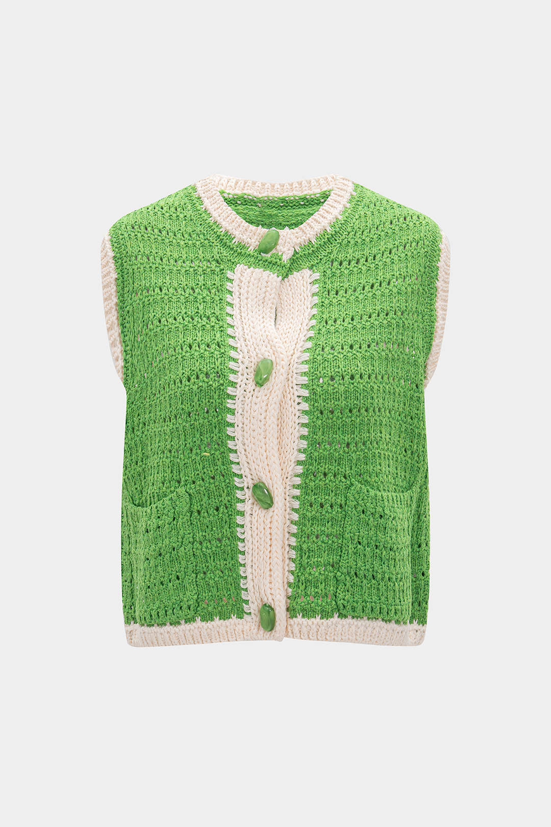 Knit Button Hollow Out Vest - Flockneti
