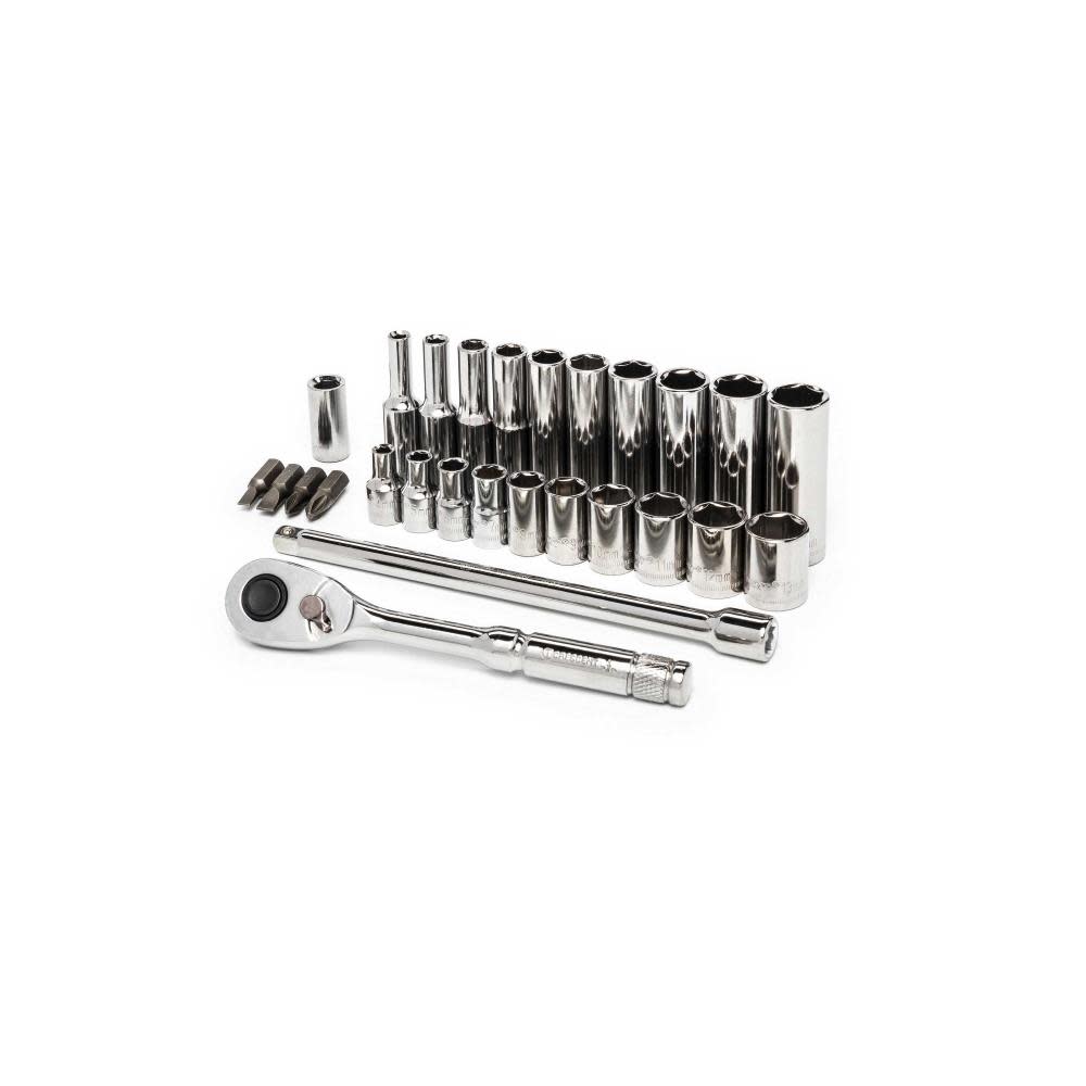 Crescent 27 Pc 1/4″ Drive 6 Point Standard & Deep Metric Mechanics Tool Set - Flockneti