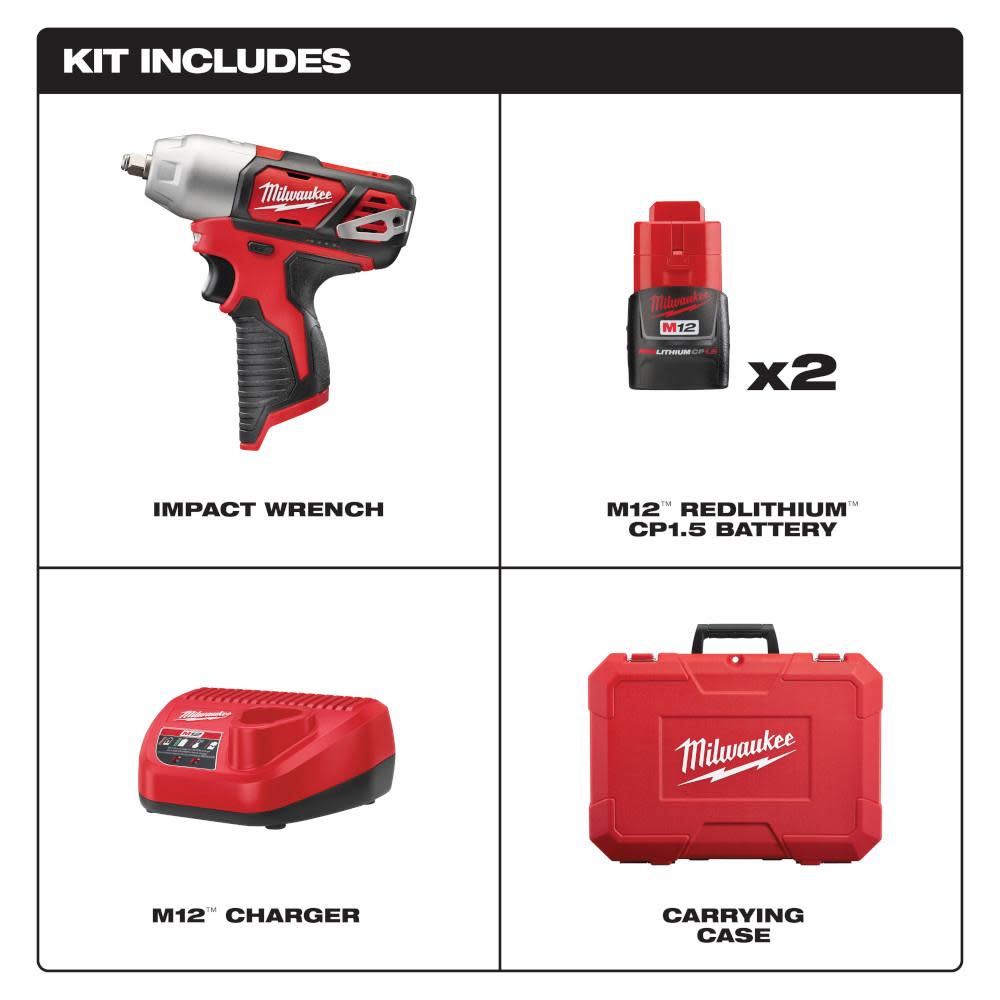 Milwaukee M12 3/8 in. Impact Wrench Kit - Flockneti