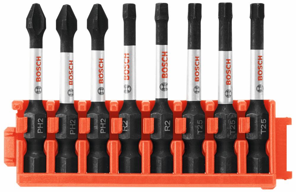 Bosch 8 pc. Impact Tough Phillips Square and Torx 2 In. Power Bits with Clip for Custom Case System - Flockneti
