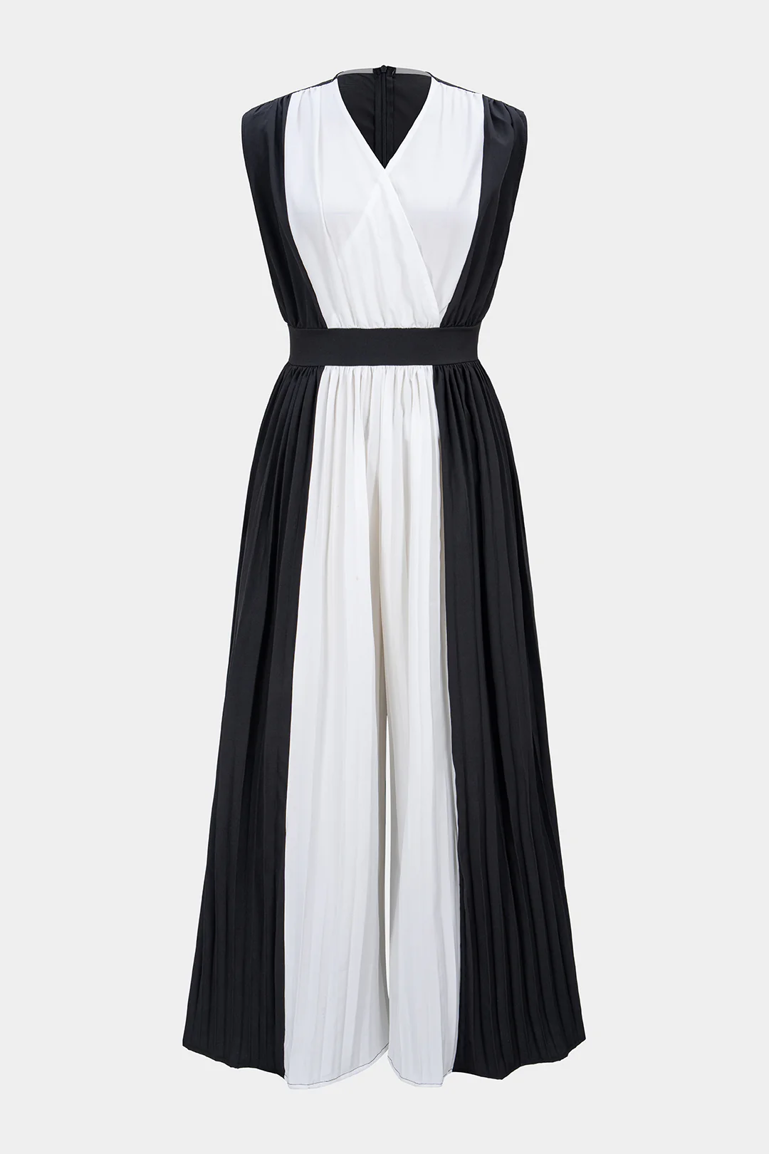 Contrast V-Neck Ruched Sleeveless Jumpsuit - Flockneti