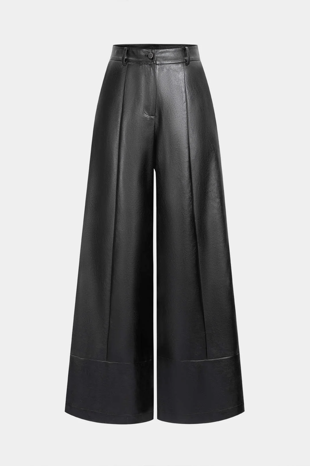 Faux Leather Button Wide Leg Pants - Flockneti
