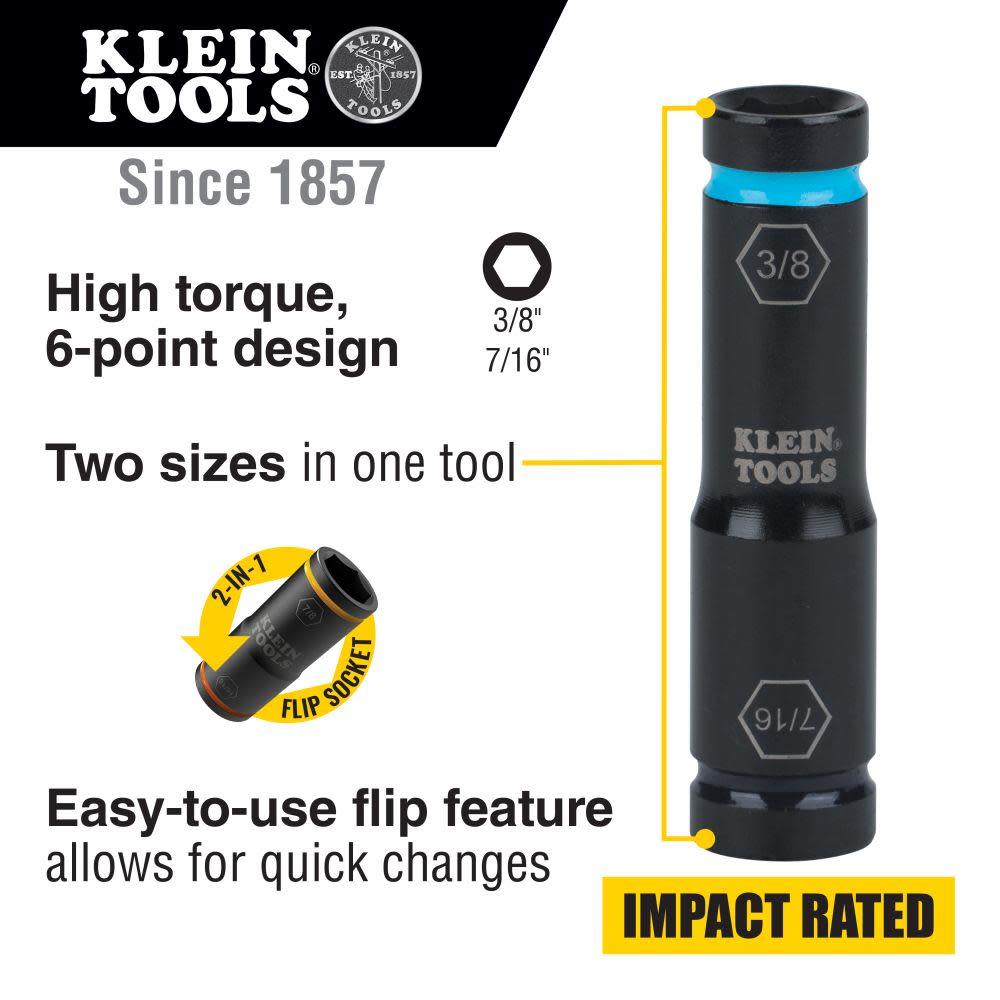 Klein Tools Flip Impact Socket 7/16″ X 3/8″ - Flockneti