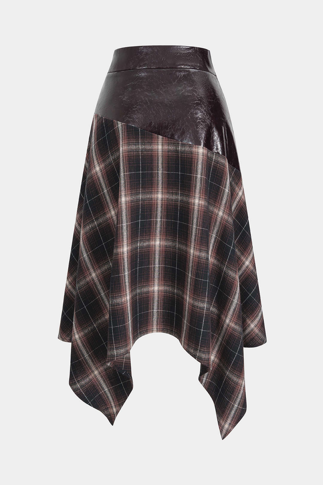 Patchwork Faux Leather Irregular Hem Skirt - Flockneti