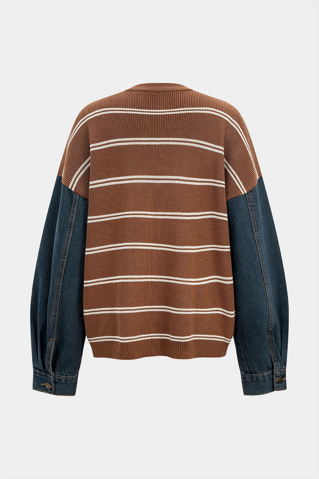 Knit Contrast Stripe Print Patchwork Long-Sleeve Top - Flockneti