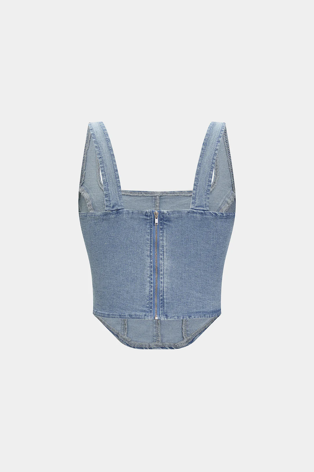 Denim Contrast Zipper Crop Top - Flockneti