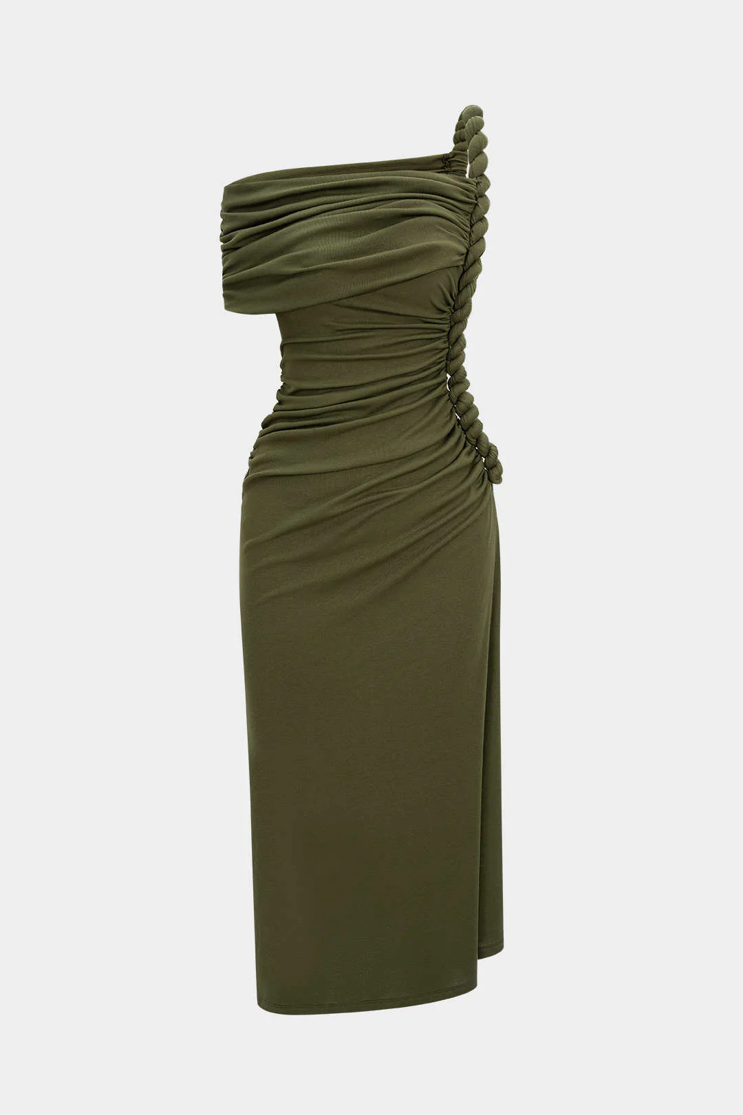 Asymmetrical Shoulder Ruched Twist Knot Sleeveless Maxi Dress - Flockneti