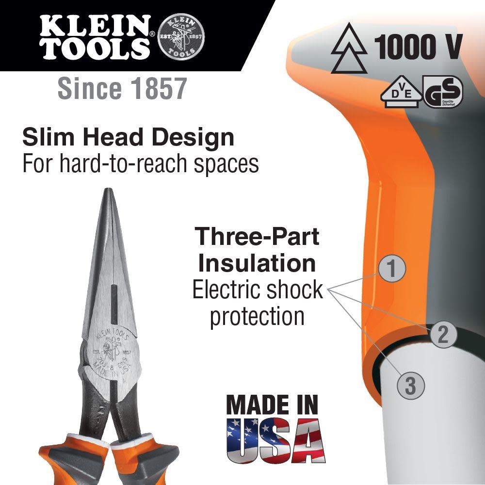 Klein Tools Long Nose Pliers Slim Side Cut 7″ - Flockneti