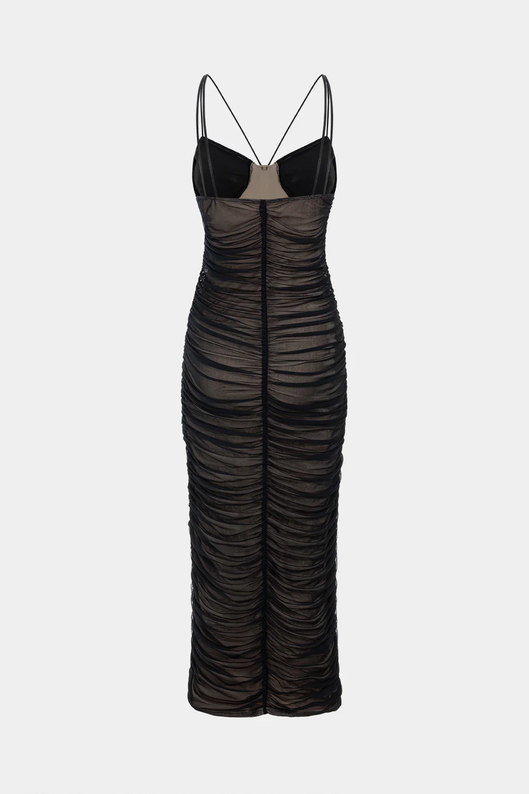 Mesh Patchwork V-Neck Backless Sleeveless Maxi Dress - Flockneti