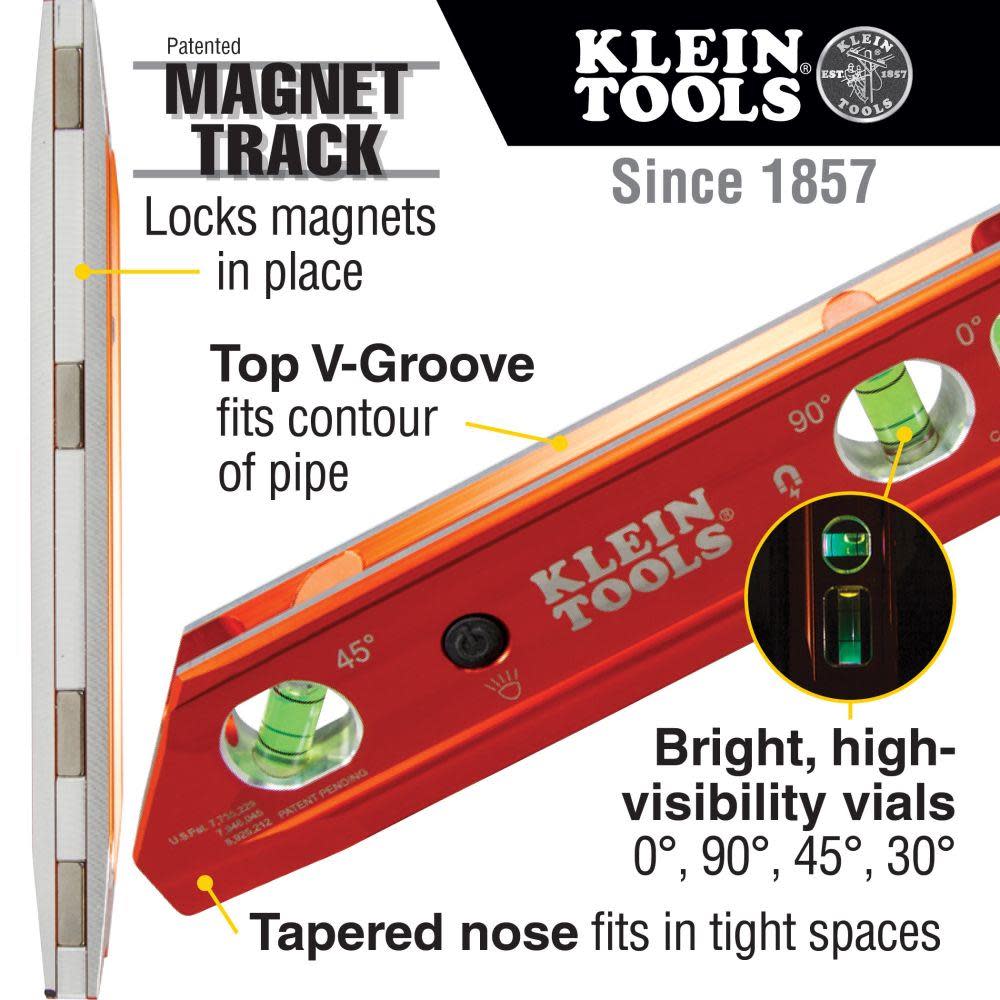 Klein Tools Lighted Torpedo Billet Level REM - Flockneti