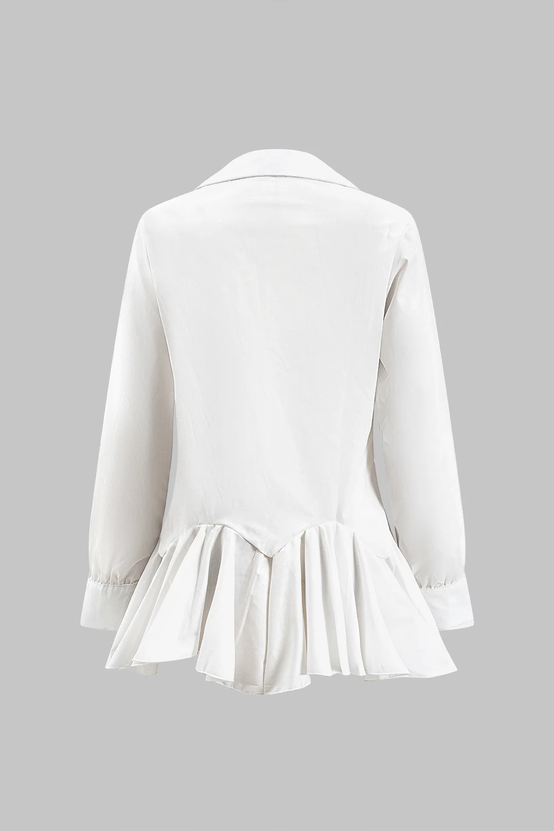 Chiffon Ruched Asymmetrical Ruffle Hem Long-Sleeve Shirt - Flockneti