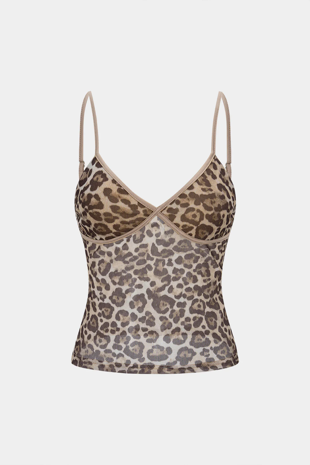 Leopard Print Mesh Backless V-Neck Slip Cami Top - Flockneti