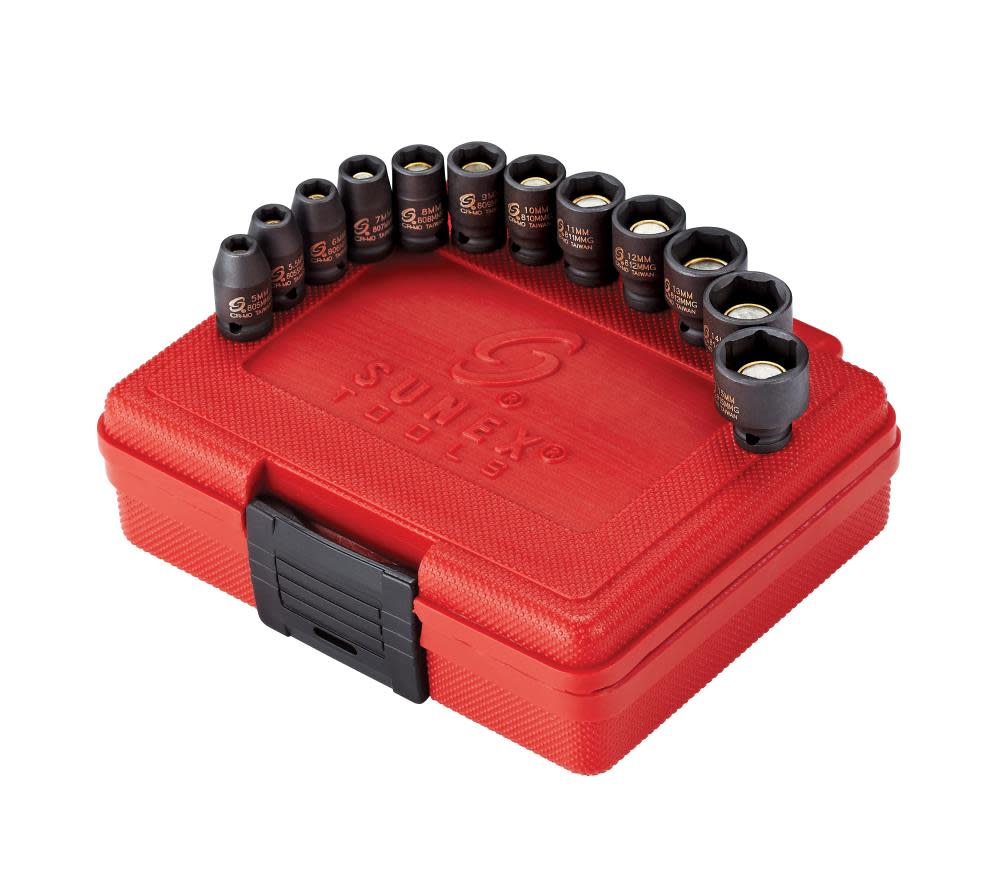 Sunex 12 pc. 1/4 In. Drive Magnetic Metric Impact Socket Set - Flockneti