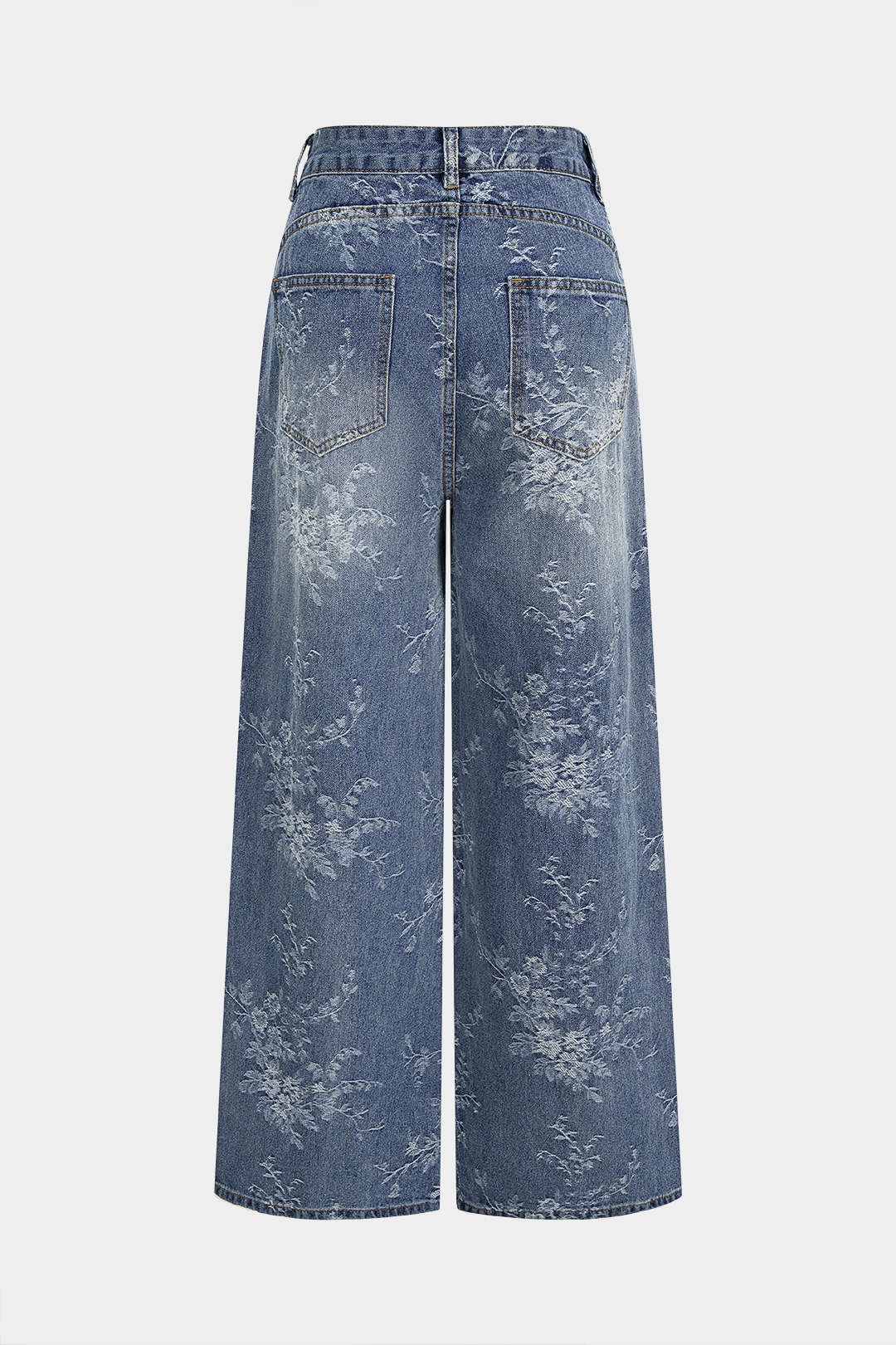 Denim Floral High Waist Wide Leg Jeans - Flockneti