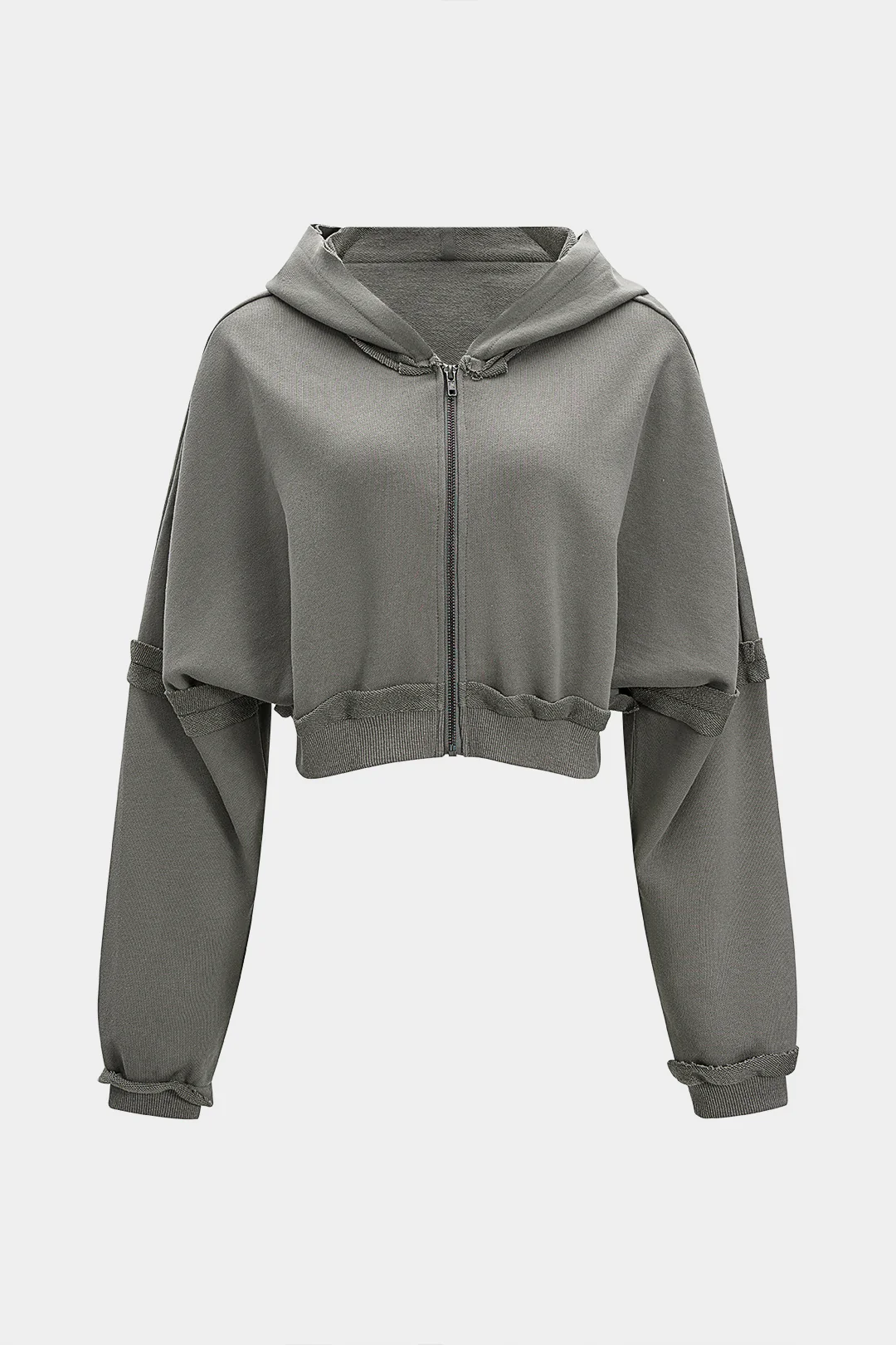 Hooded Frayed Long Sleeve Sweatshirt - Flockneti