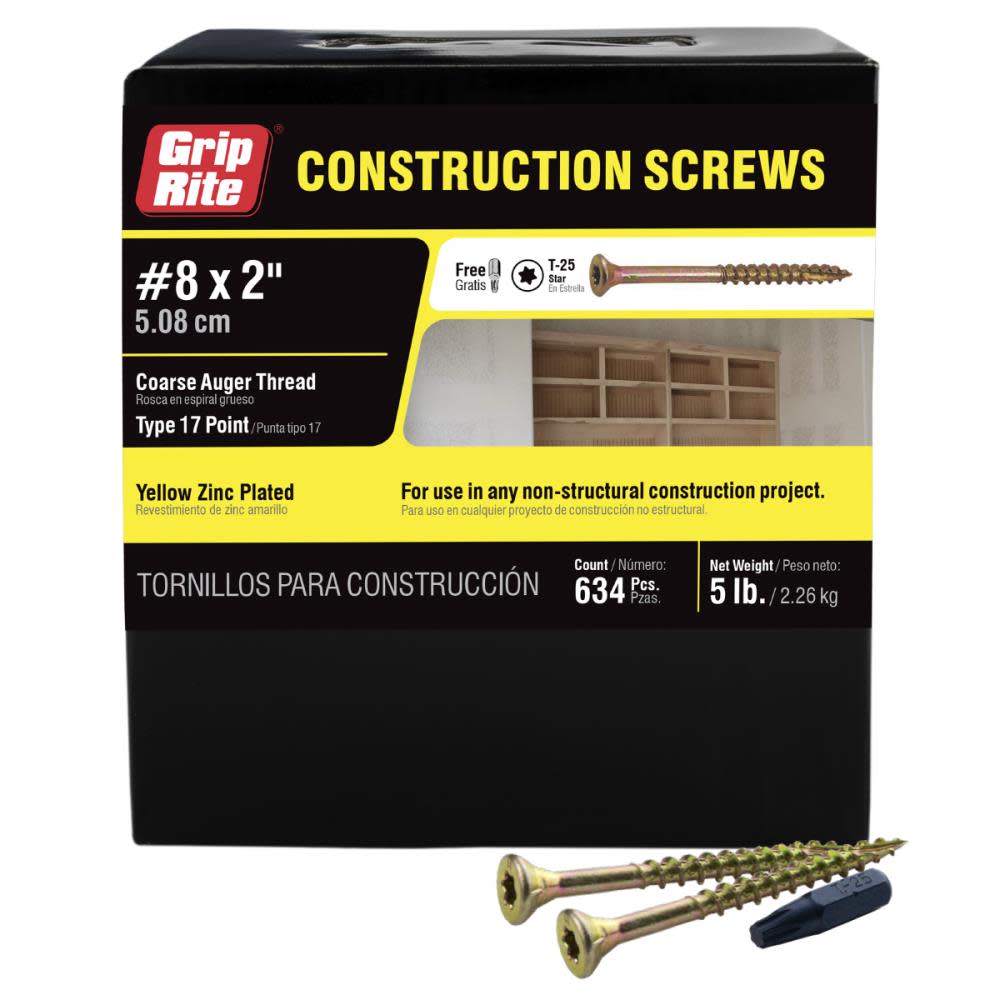 Grip Rite 5-Lb #8 x 2-in Bugle-Head Yellow Zinc Type 17 Star-Drive Interior Wood Screw - Flockneti