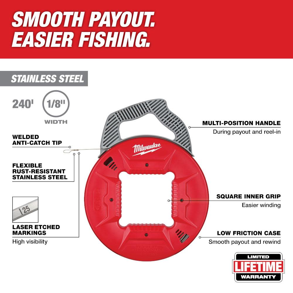 Milwaukee Fish Tape 240′ 1/8″ Stainless Steel - Flockneti