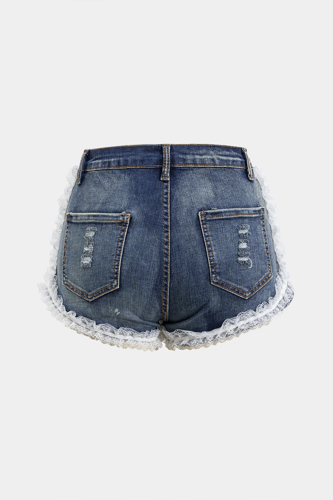 Denim Lace Patchwork Pocket Shorts - Flockneti