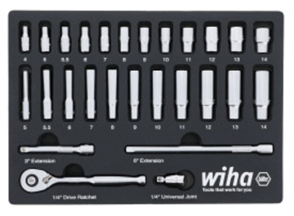 Wiha 1/4 Drive Professional Socket Tray Set Metric 27pc - Flockneti